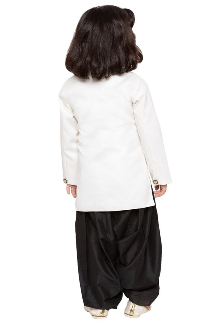 Vastramay Boys' White Cotton Silk Sherwani and Dhoti Set - qivii