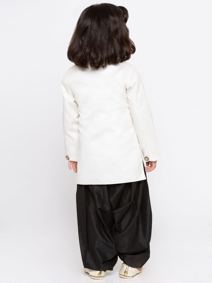 Vastramay Boys' White Cotton Silk Sherwani and Dhoti Set - qivii