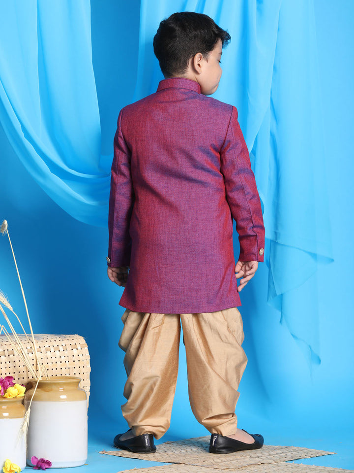 VASTRAMAY Boys Purple And Rose Gold Indowestern Set - qivii
