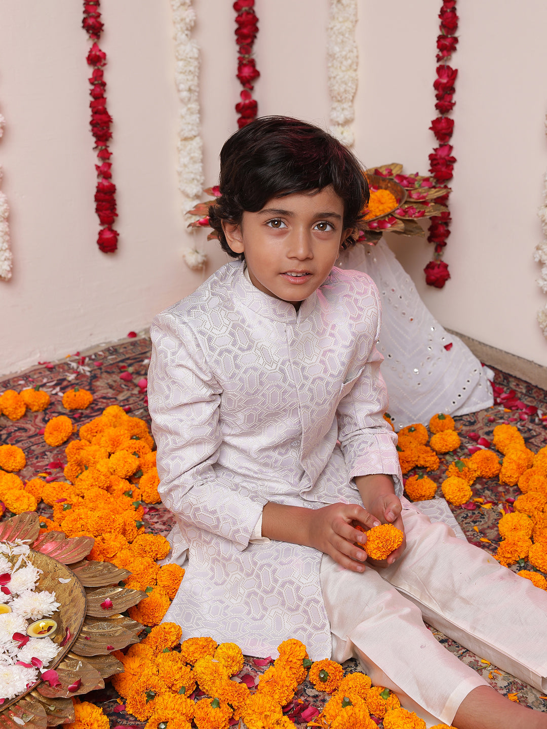 VASTRAMAY Boys' Purple Jacquard Sherwani Set - qivii
