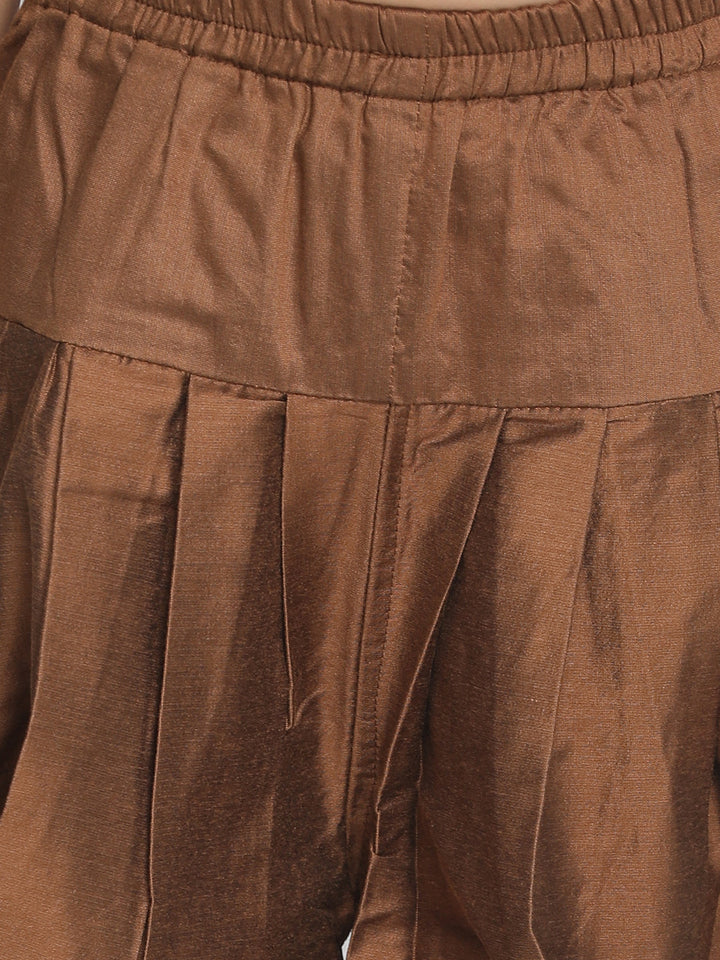 VASTRAMAY Boys' Beige,Grey And Coffee Indowestern Sherwani and Cowl dhoti pant Set - qivii