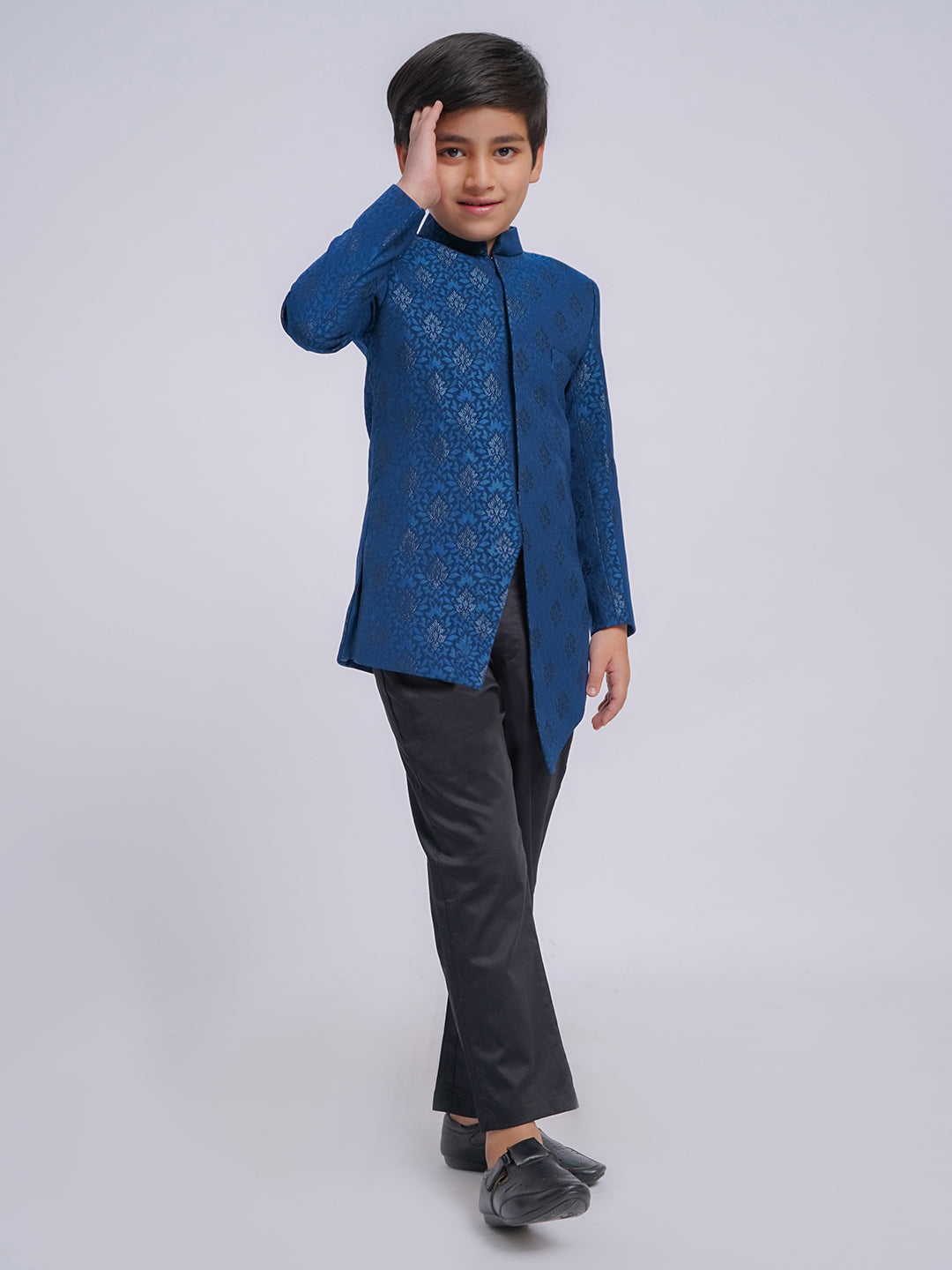 VASTRAMAY Boys' Turquoise Indo western set - qivii