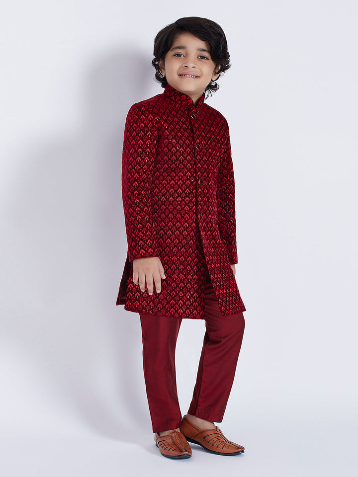 VASTRAMAY Boys' Maroon Sherwani Set - qivii