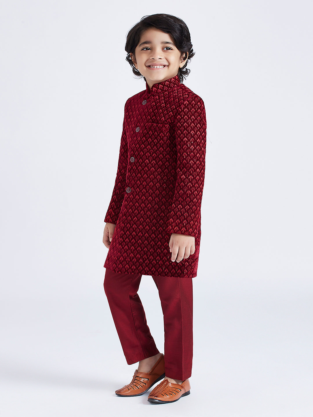 VASTRAMAY Boys' Maroon Sherwani Set - qivii