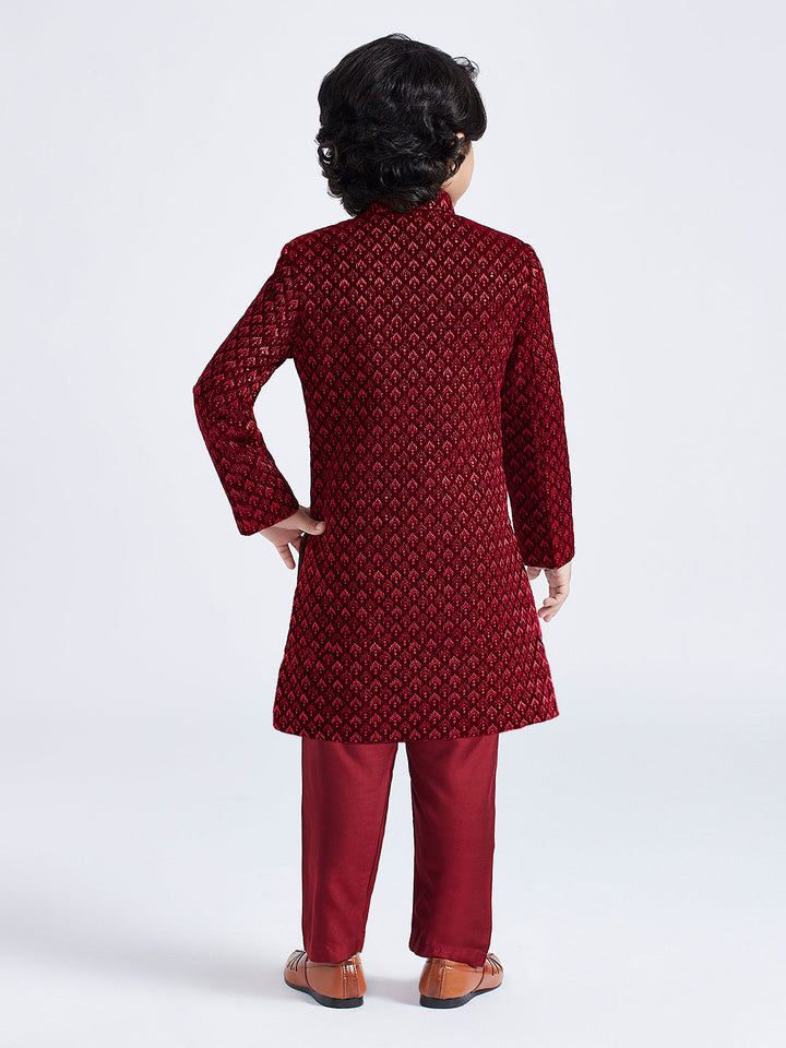 VASTRAMAY Boys' Maroon Sherwani Set - qivii