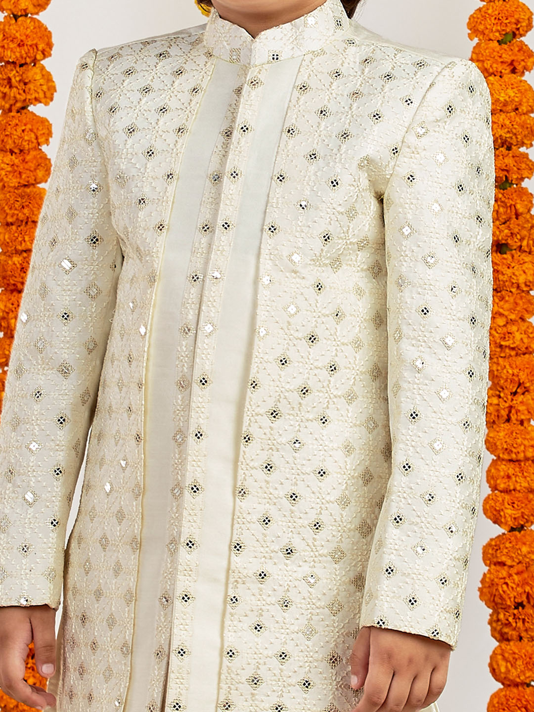VASTRAMAY Boys' Cream Sherwani Set - qivii