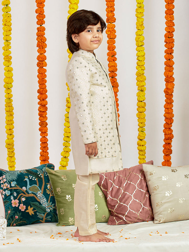VASTRAMAY Boys' Cream Sherwani Set - qivii