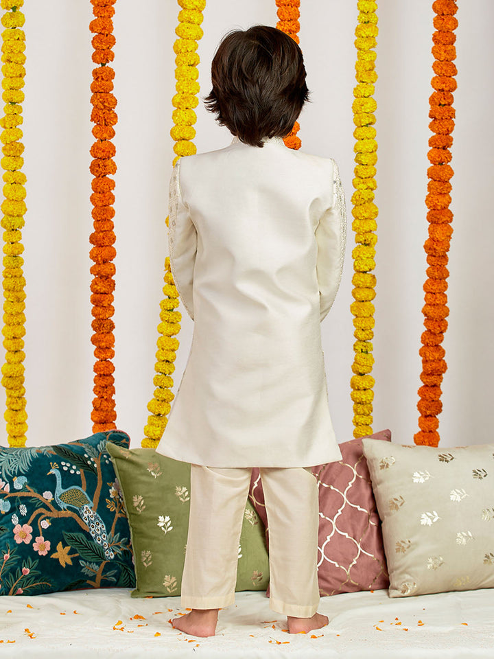 VASTRAMAY Boys' Cream Sherwani Set - qivii