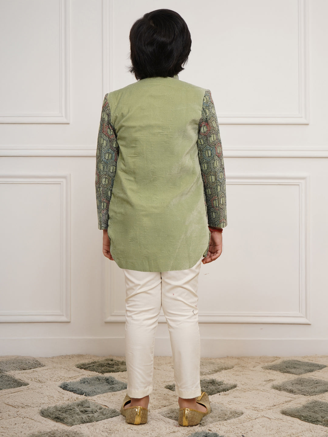 VASTRAMAY Boys' Green Indo Western And Pyjama Set - qivii