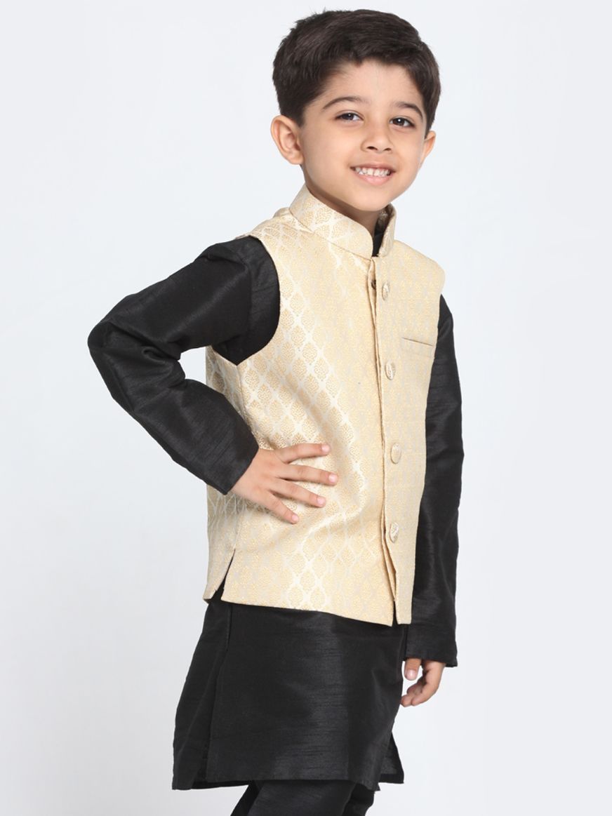 Vastramay Boys Beige Cotton Silk Blend Nehru Jacket - qivii