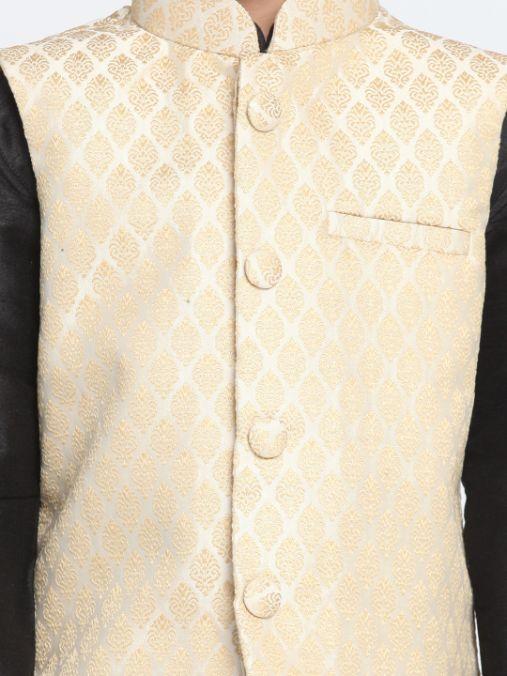 Vastramay Boys Beige Cotton Silk Blend Nehru Jacket - qivii