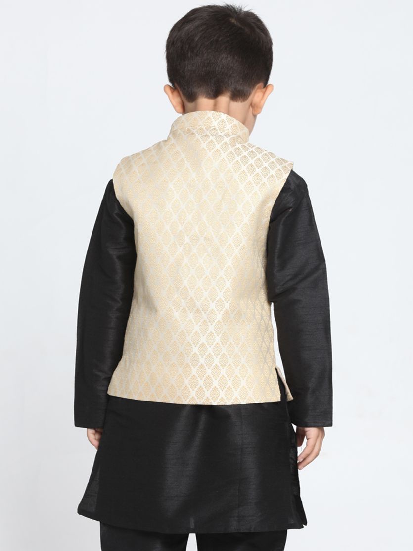 Vastramay Boys Beige Cotton Silk Blend Nehru Jacket - qivii