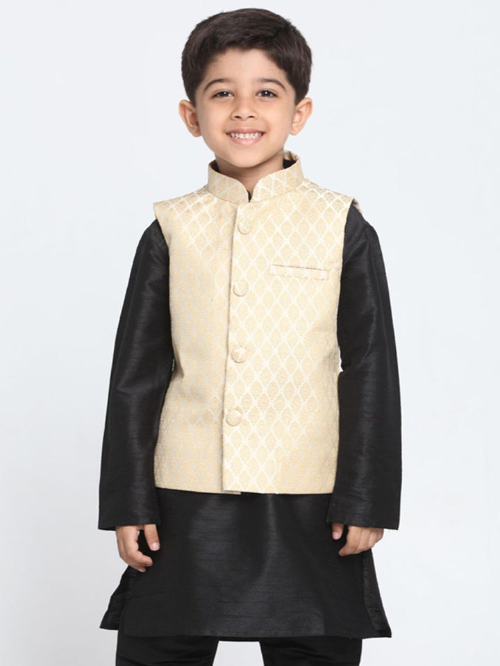 Vastramay Boys Beige Cotton Silk Blend Nehru Jacket - qivii