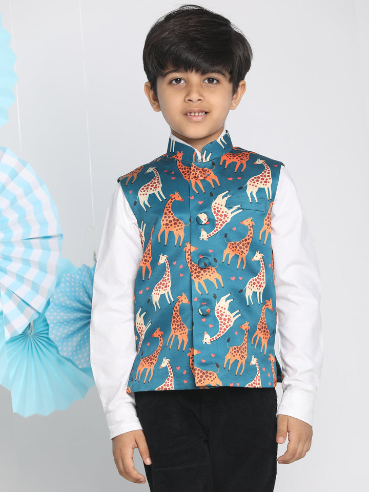 VASTRAMAY Boys Multicolor-Base-Turquoise Nehru Jacket - qivii