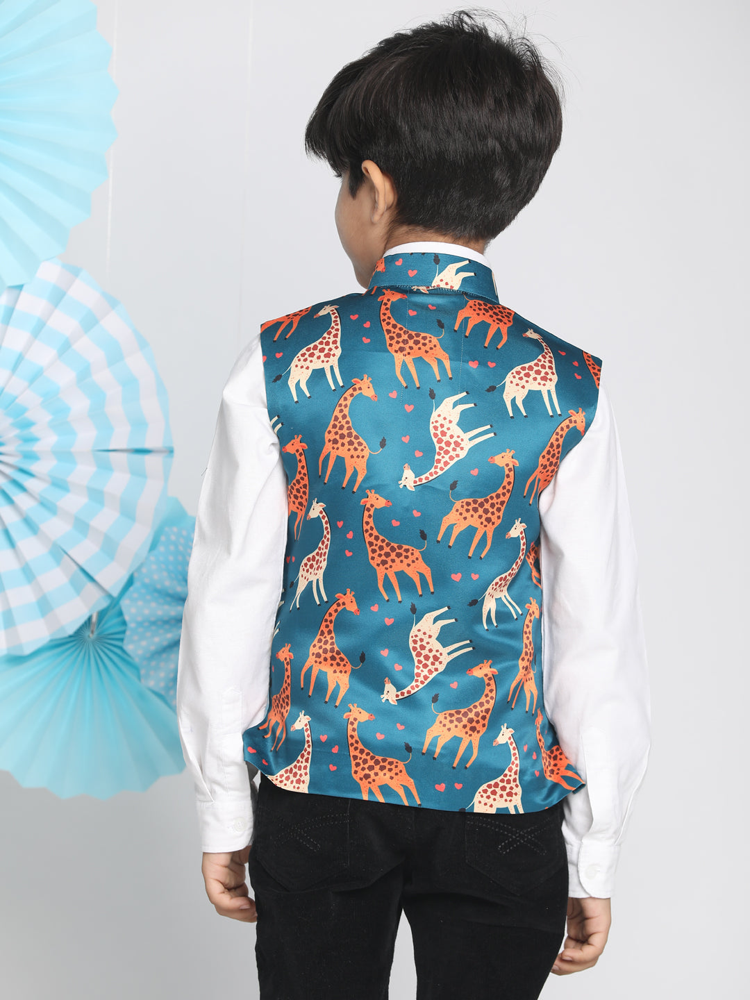 VASTRAMAY Boys Multicolor-Base-Turquoise Nehru Jacket - qivii