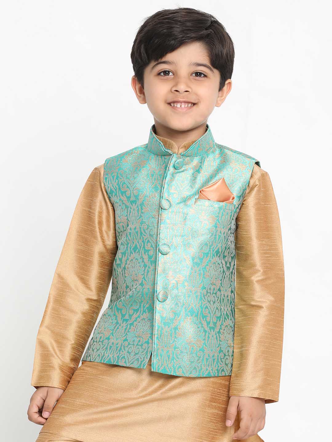 VASTRAMAY Boys Green Silk Blend Jacket - qivii