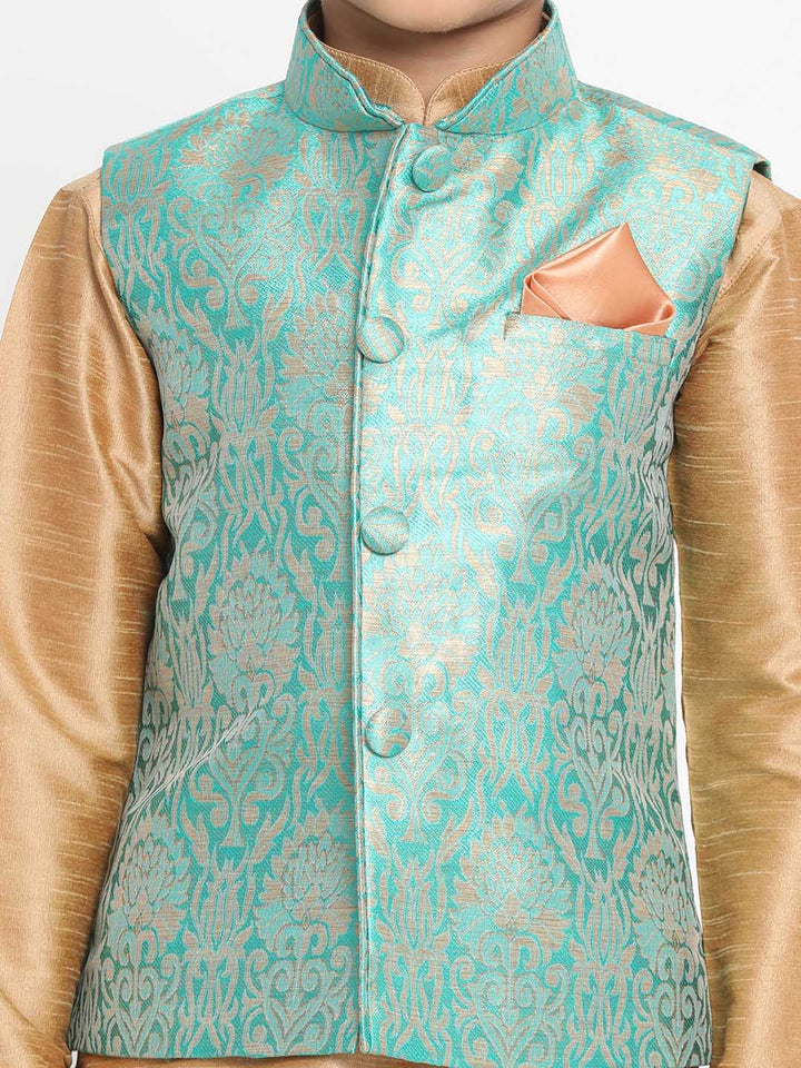 VASTRAMAY Boys Green Silk Blend Jacket - qivii