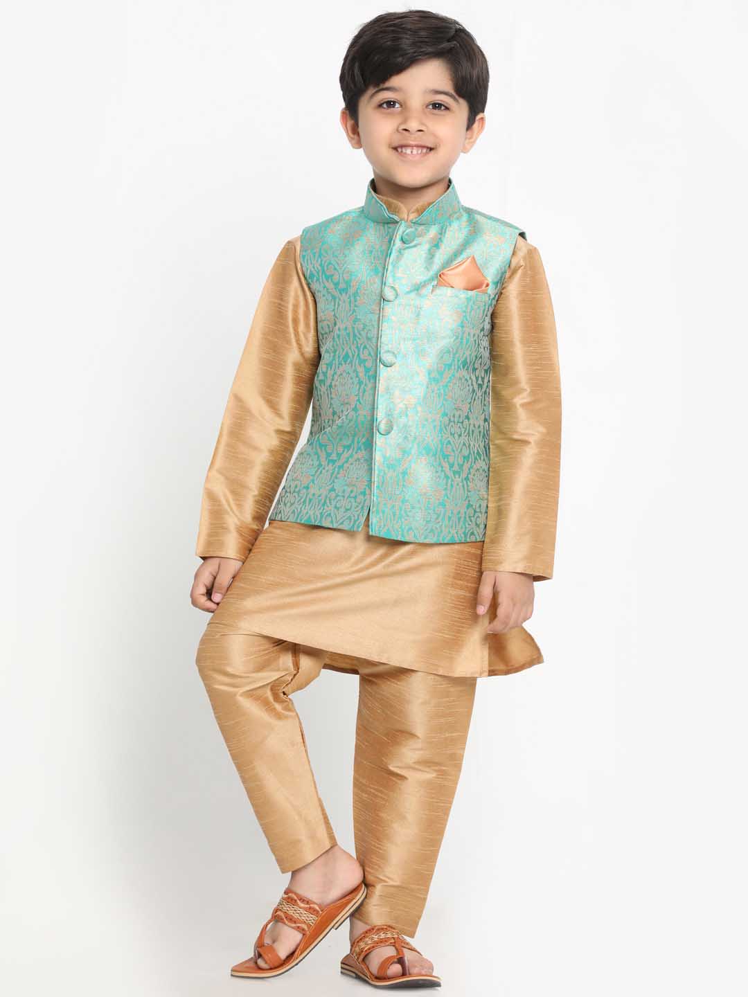 VASTRAMAY Boys Green Silk Blend Jacket - qivii