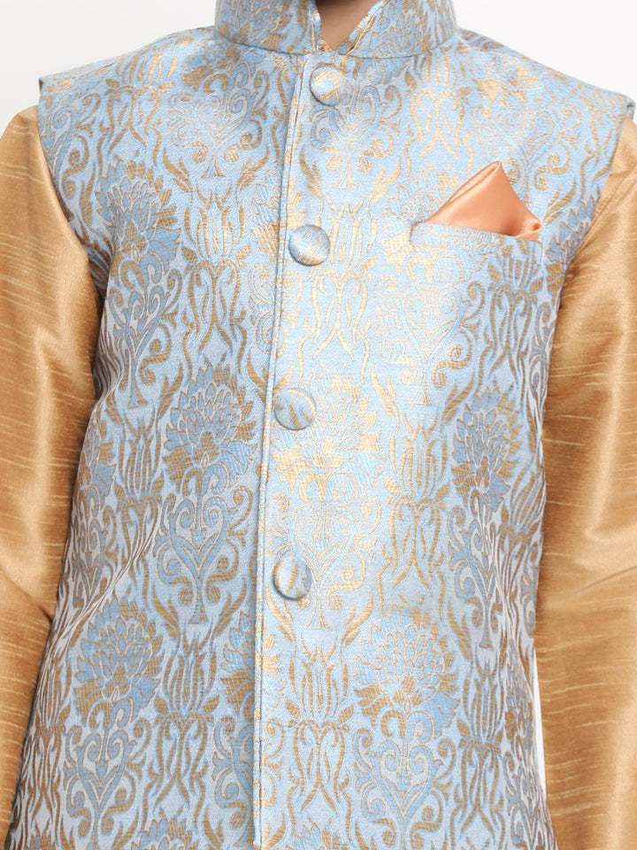 VASTRAMAY Boys Grey Silk Blend Kurta, Ethnic Jacket and Pyjama Set - qivii