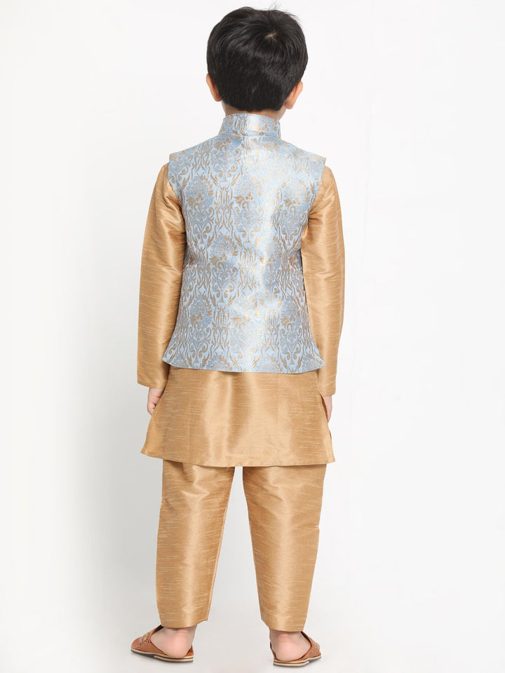 VASTRAMAY Boys Grey Silk Blend Kurta, Ethnic Jacket and Pyjama Set - qivii
