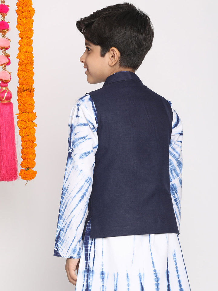 VASTRAMAY Boy's Navy Blue Cotton Blend Nehru Jacket - qivii