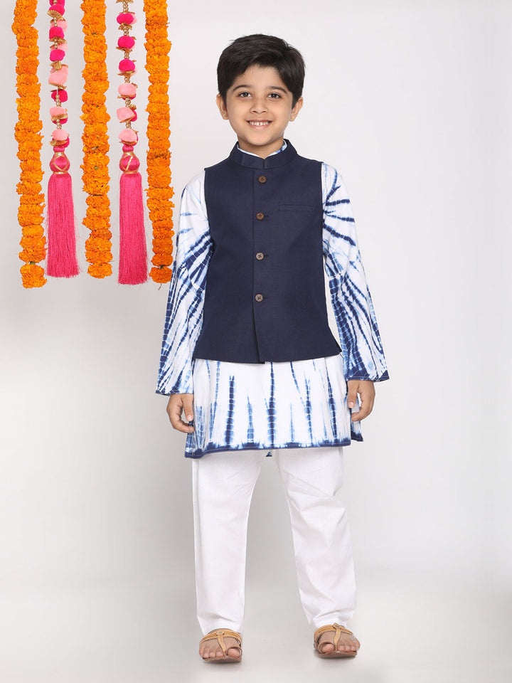 VASTRAMAY Boy's Navy Blue Cotton Blend Nehru Jacket - qivii