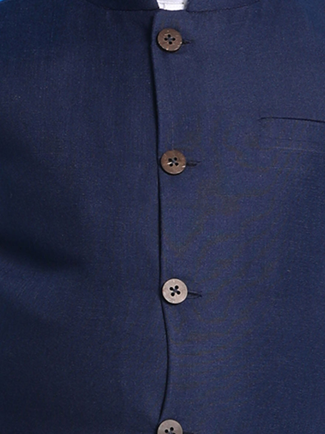 VASTRAMAY Boy's Navy Blue Solid Nehru Jacket With White Kurta Pyjama set - qivii