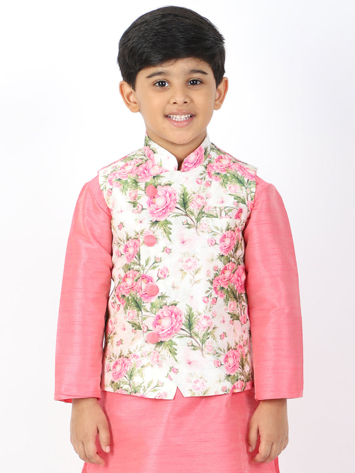 VASTRAMAY Boys Multicolor-Base-Cream Nehru Jacket - qivii
