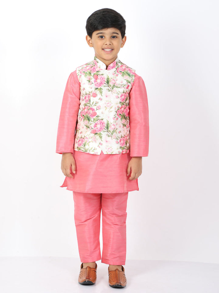 VASTRAMAY Boys Multicolor-Base-Cream Nehru Jacket - qivii