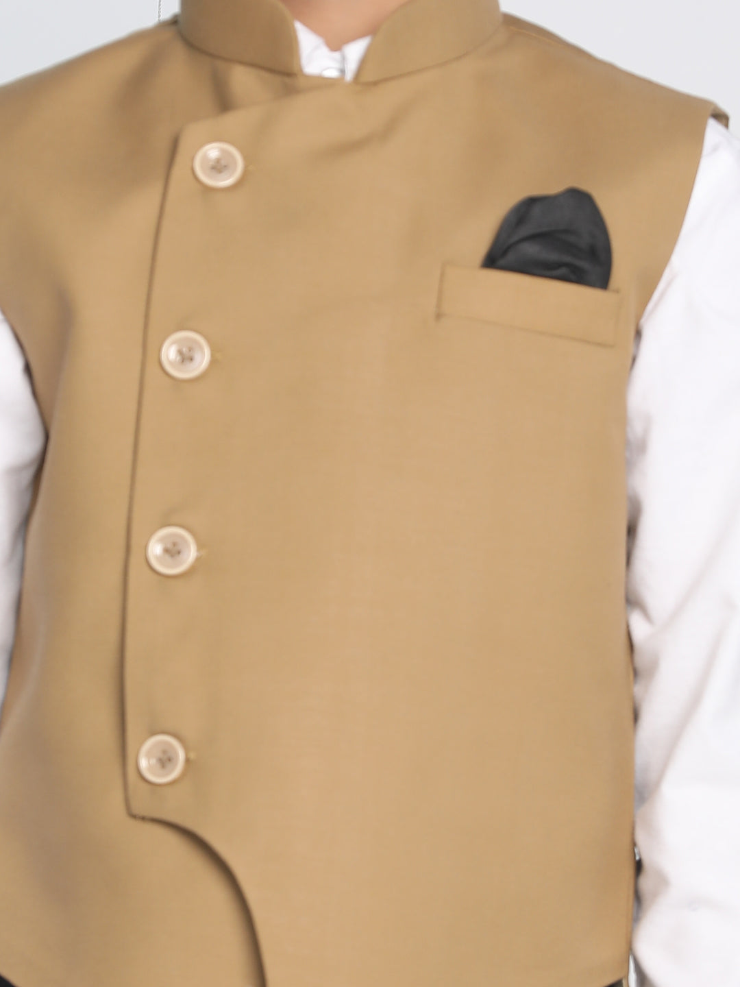 VASTRAMAY Boys Brown Solid Slim-Fit Satin Nehru Jacket - qivii