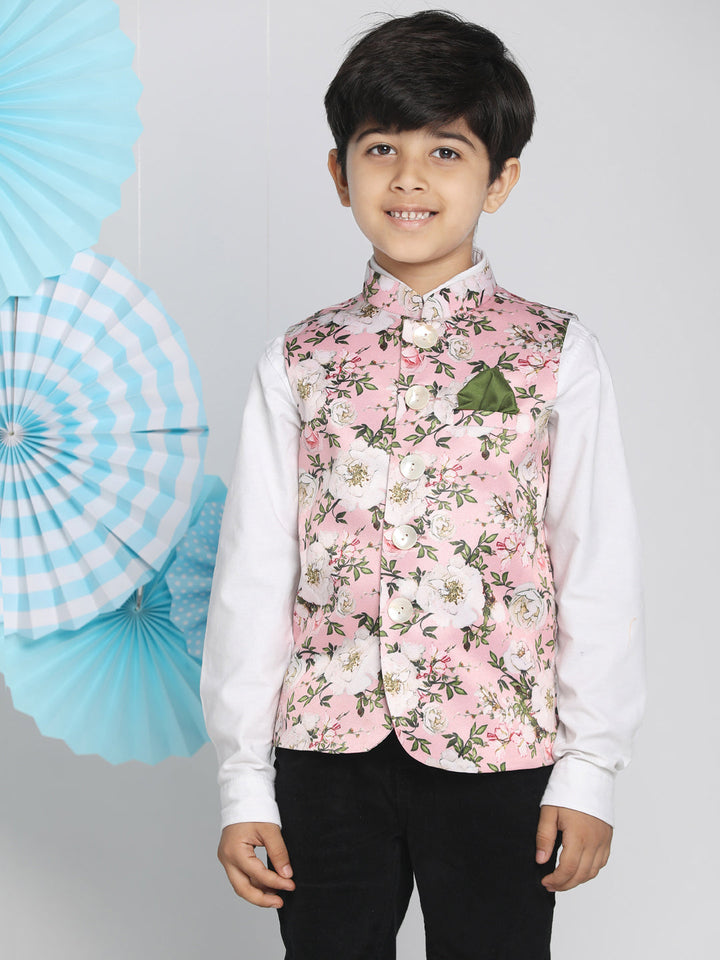 Vastramay Boys Multicolor-Base-Pink Nehru Jacket - qivii