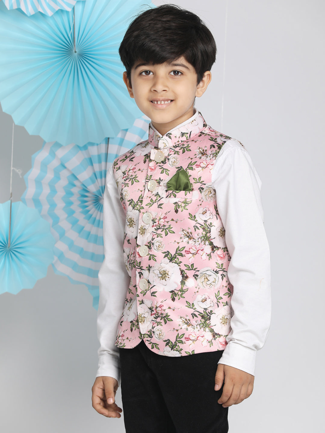 Vastramay Boys Multicolor-Base-Pink Nehru Jacket - qivii
