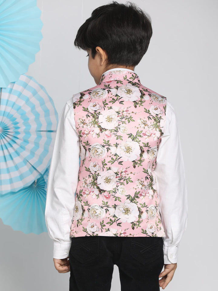 Vastramay Boys Multicolor-Base-Pink Nehru Jacket - qivii
