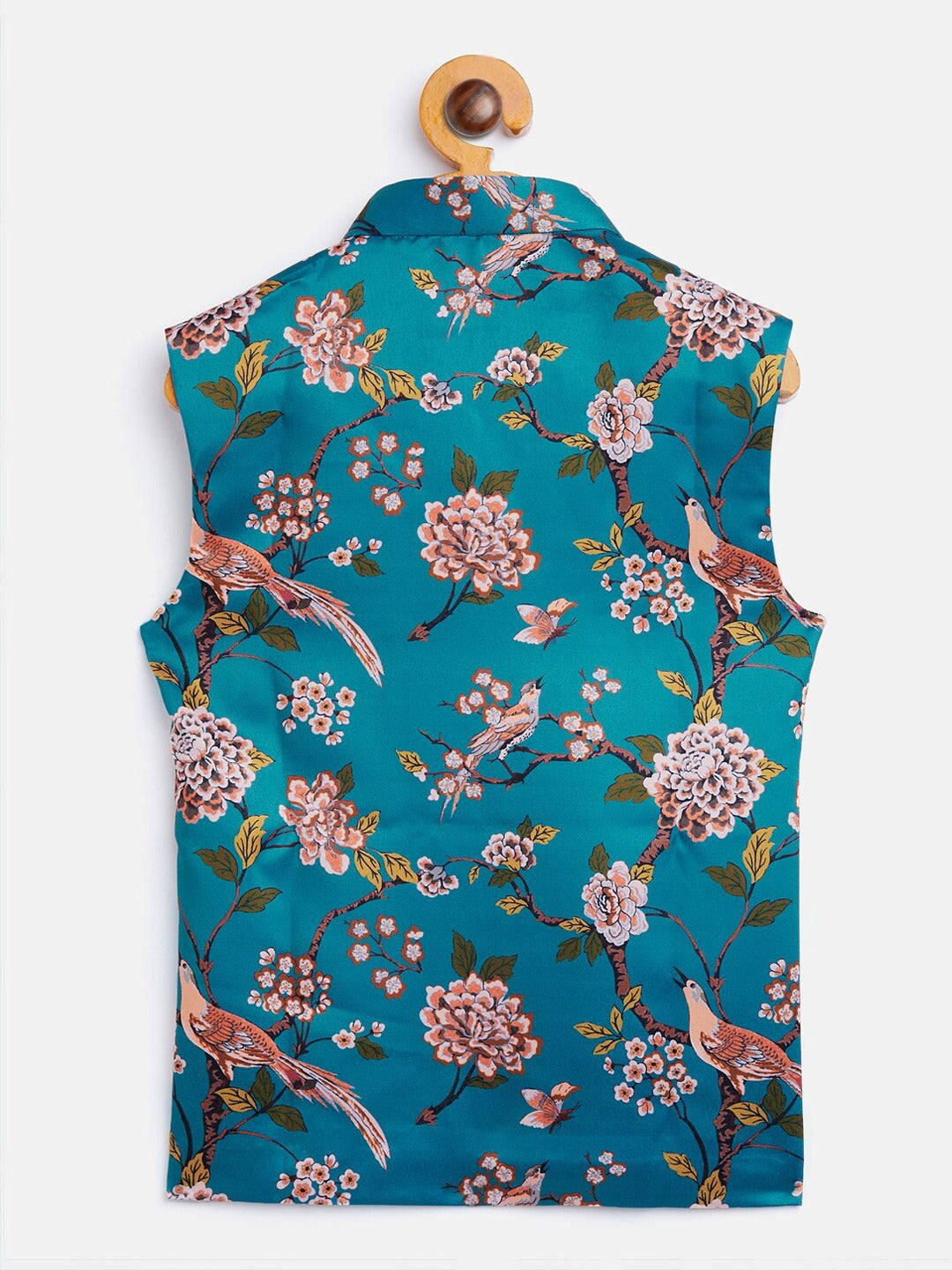 VASTRAMAY Boys Turquoise Blue & Green Printed Nehru Jacket - qivii