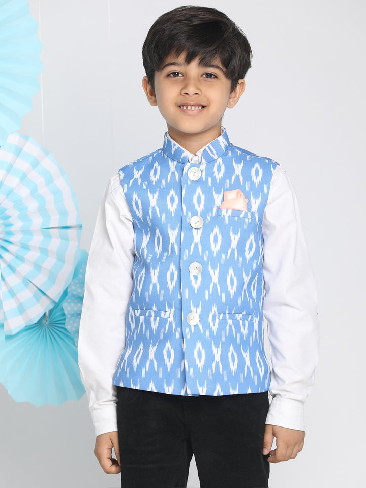 VASTRAMAY Boys Traditional Ikkat Print Classic Nehru Jacket - qivii