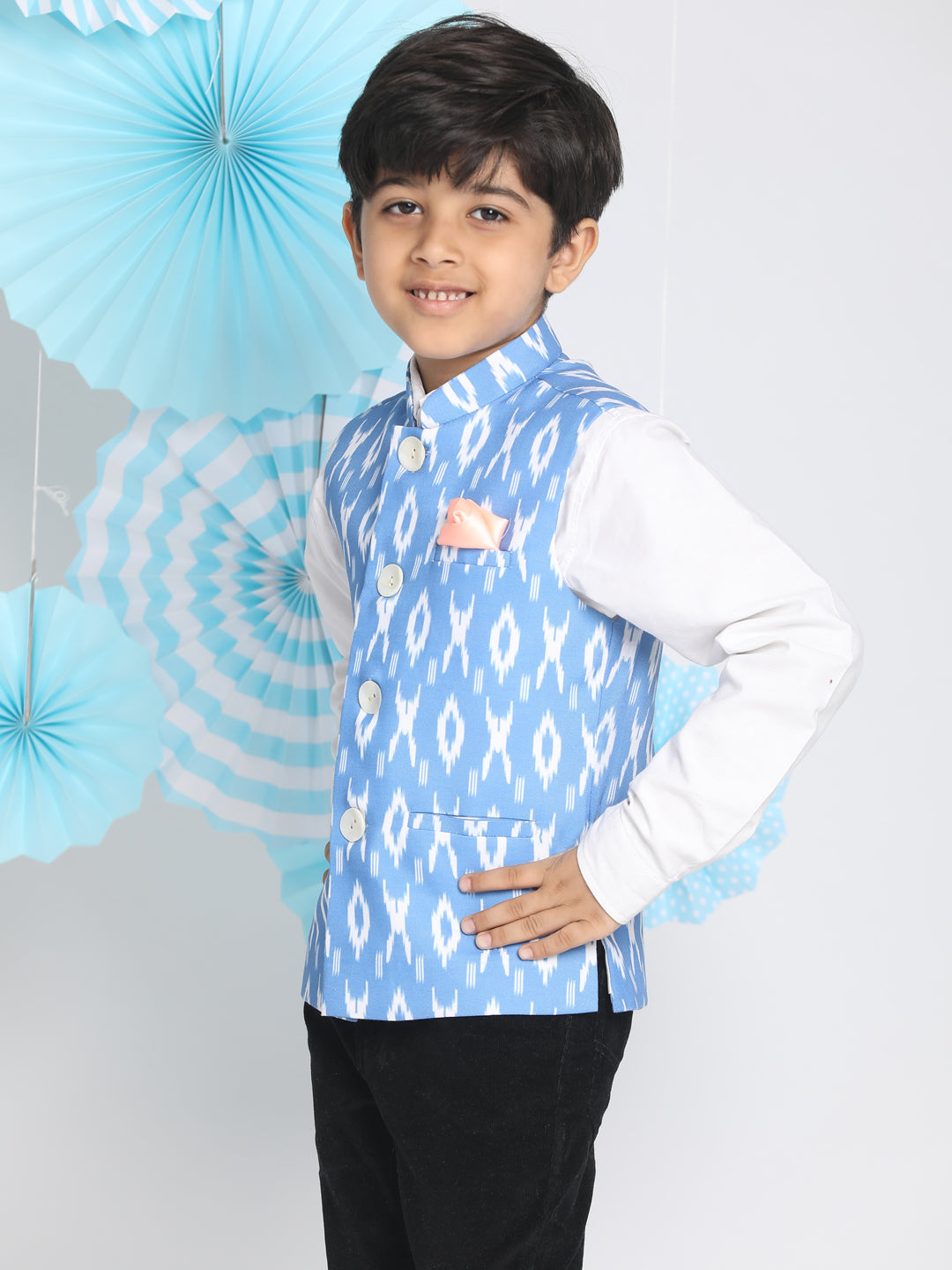 VASTRAMAY Boys Traditional Ikkat Print Classic Nehru Jacket - qivii