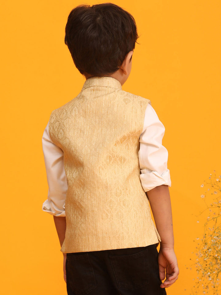 VASTRAMAY Boys Gold Woven Design Flap Ethnic Jacket - qivii
