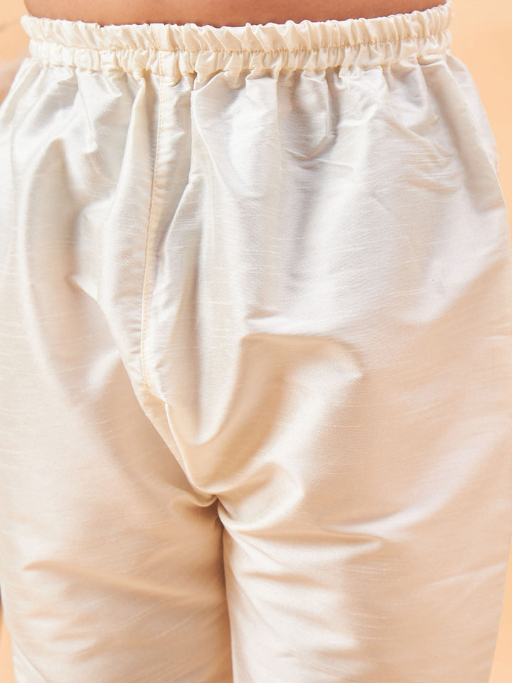 VASTRAMAY Boy's Beige Woven Jacket With Cream Kurta and Pyjama Set - qivii