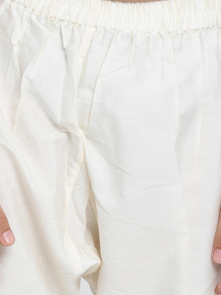 VASTRAMAY Boy's Light Green Woven Jacket With Cream Kurta and Pyjama Set - qivii