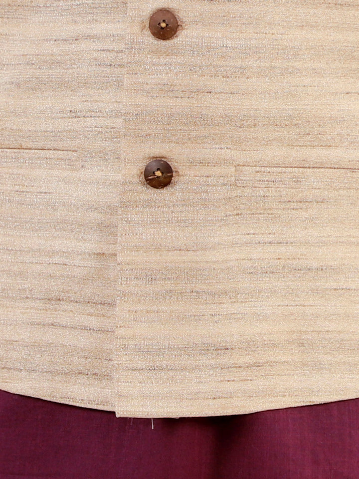 Vastramay Boys Beige, Purple And White Jacket, Kurta and Pyjama Set - qivii