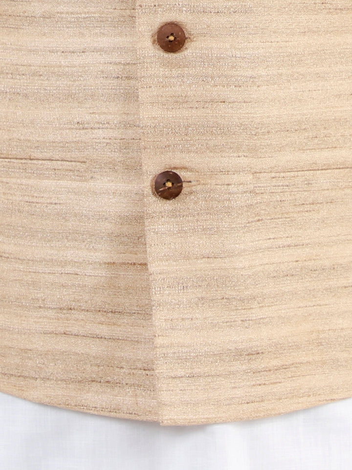 Vastramay Boys Beige And White Jacket, Kurta and Pyjama Set - qivii