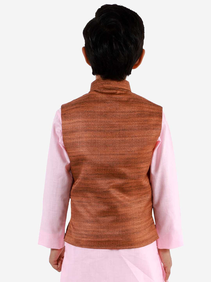 VASTRAMAY Boys Coffee Brown Matka Silk Blend Nehru Jacket - qivii