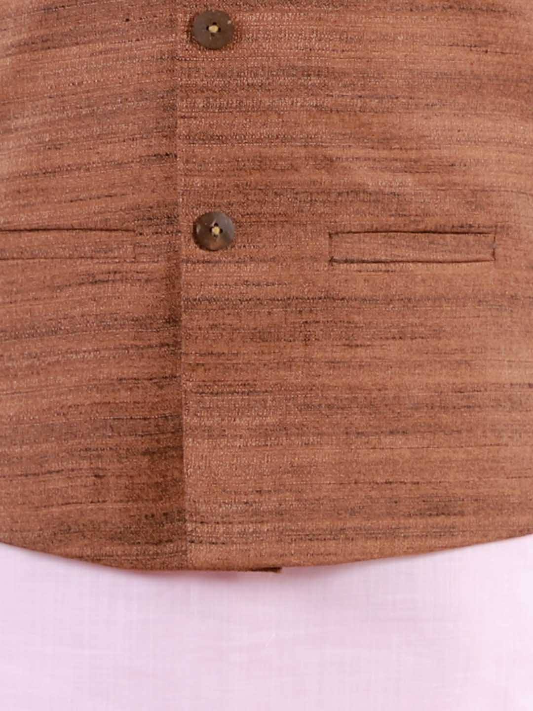 VASTRAMAY Boys Coffee Brown Matka Silk Blend Nehru Jacket - qivii