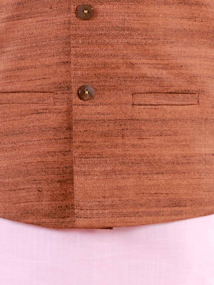 VASTRAMAY Boys Coffee Brown Matka Silk Blend Nehru Jacket - qivii