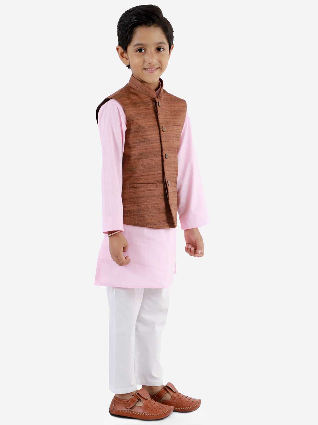 VASTRAMAY Boys Coffee Brown Matka Silk Blend Nehru Jacket - qivii