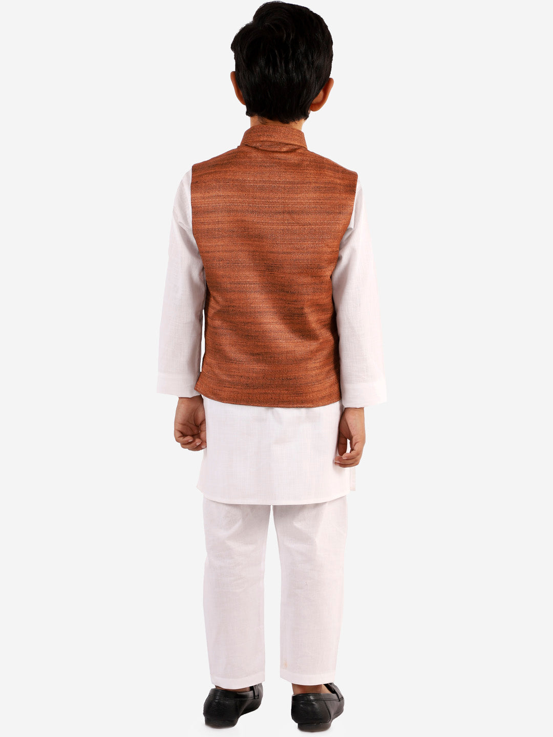 Vastramay Boys Coffee Brown And White Jacket, Kurta and Pyjama Set - qivii