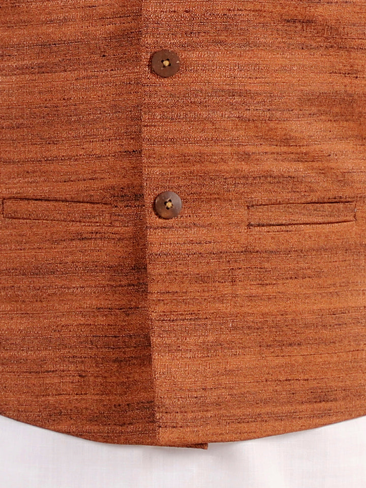 Vastramay Boys Coffee Brown And White Jacket, Kurta and Pyjama Set - qivii