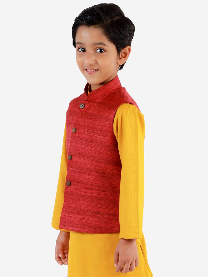 VASTRAMAY Boys Maroon Matka Silk Blend Nehru Jacket - qivii