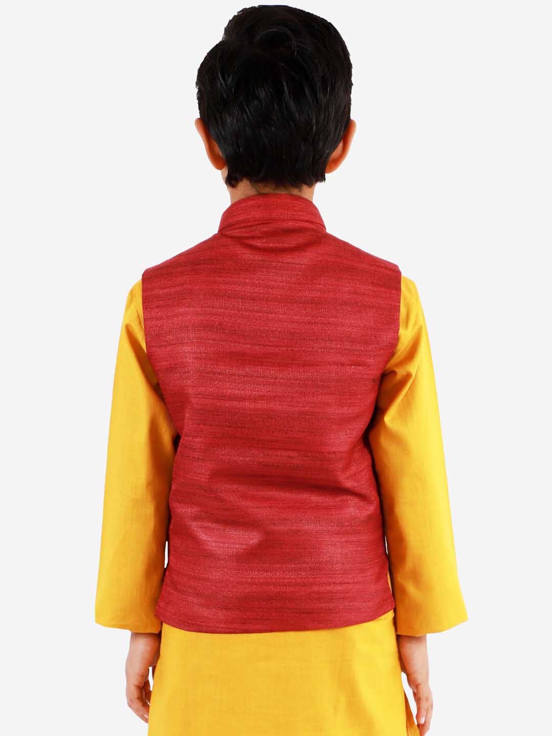 VASTRAMAY Boys Maroon Matka Silk Blend Nehru Jacket - qivii