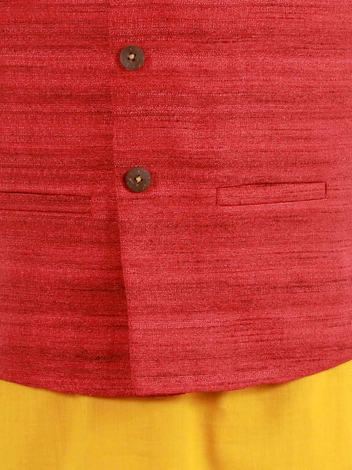 VASTRAMAY Boys Maroon Matka Silk Blend Nehru Jacket - qivii